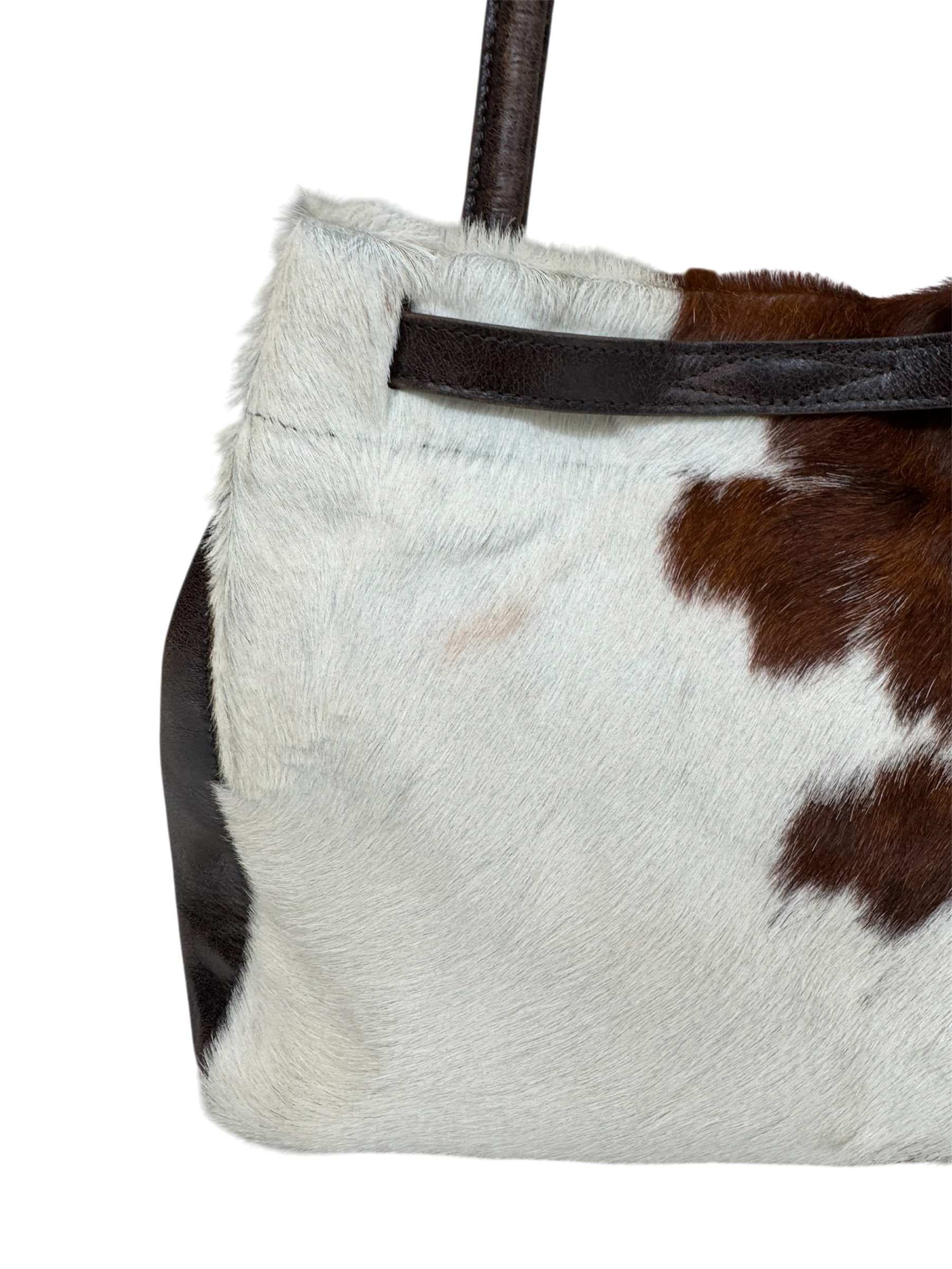 Brown & White Pony Hair Firkin Bag