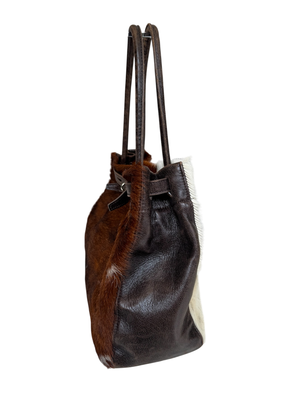 Brown & White Pony Hair Firkin Bag