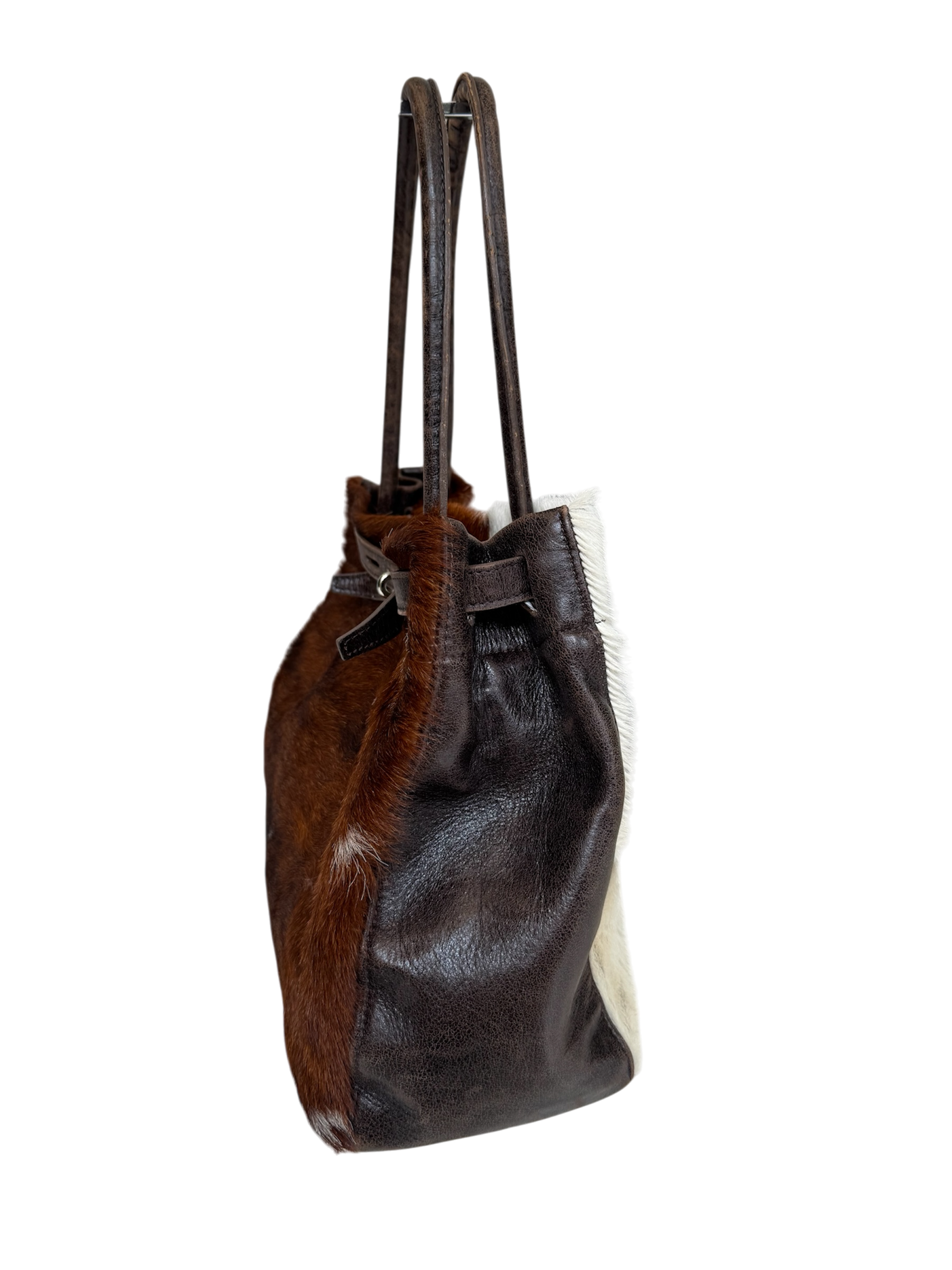 Brown & White Pony Hair Firkin Bag