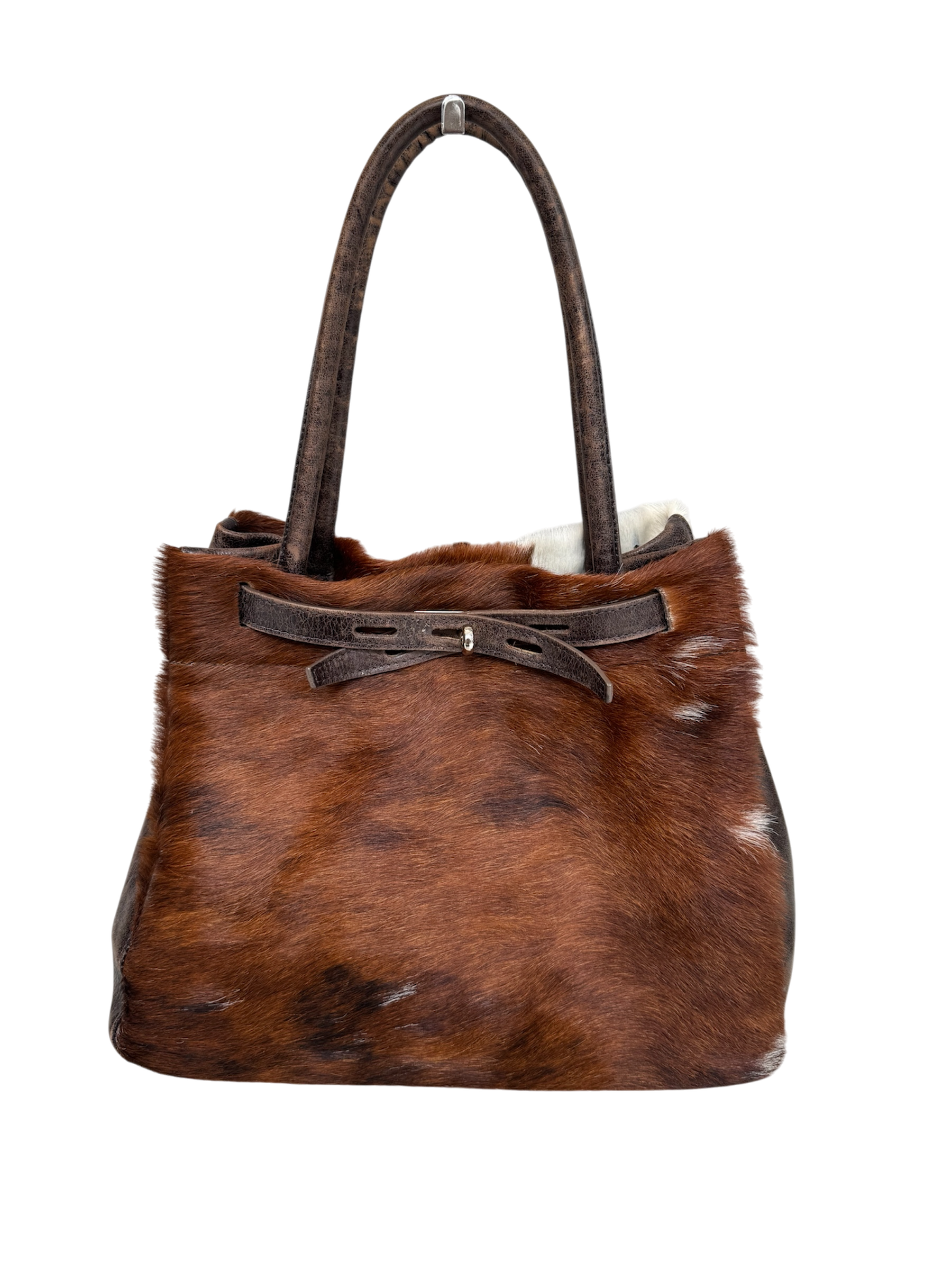 Brown & White Pony Hair Firkin Bag