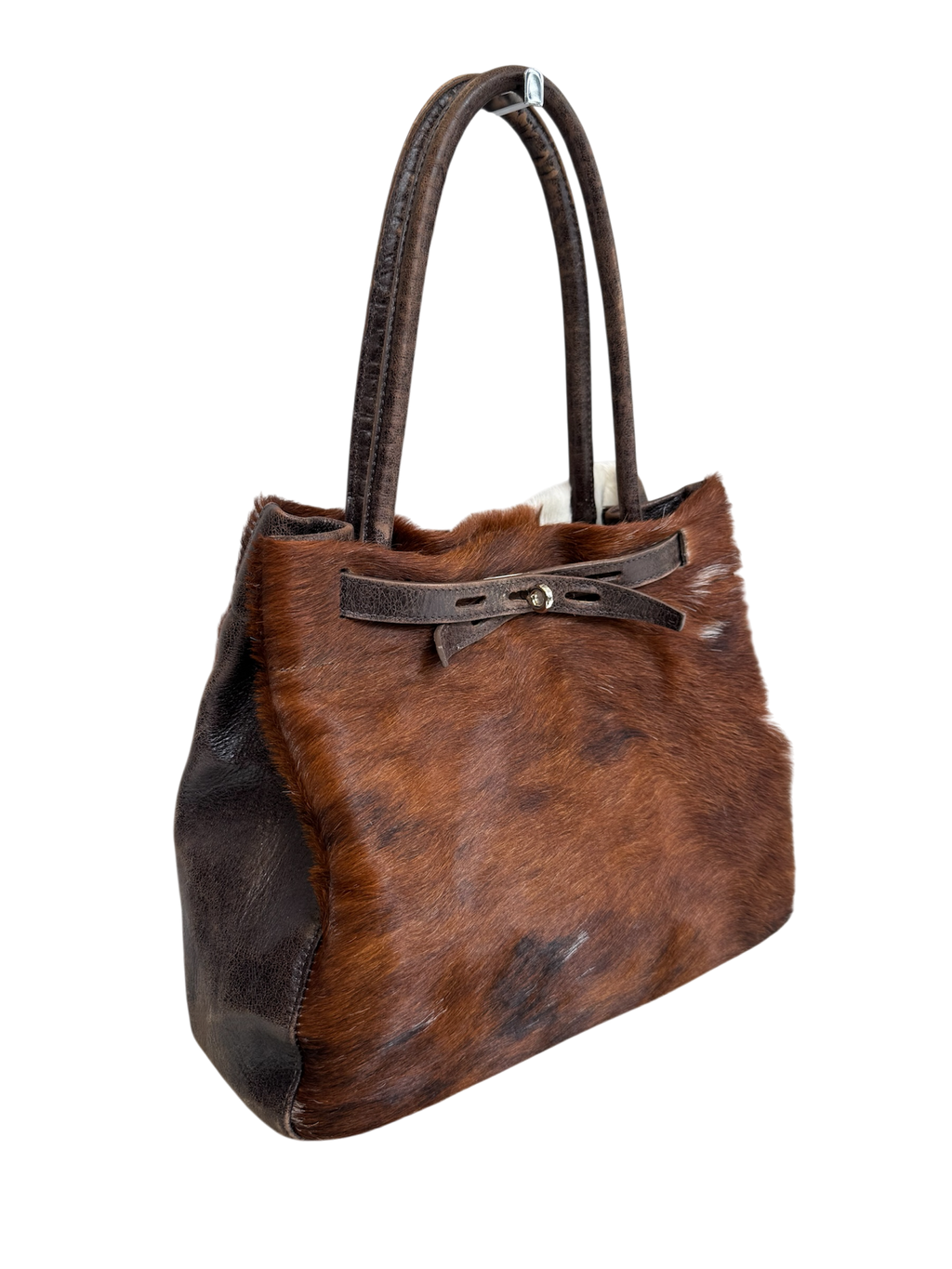 Brown & White Pony Hair Firkin Bag