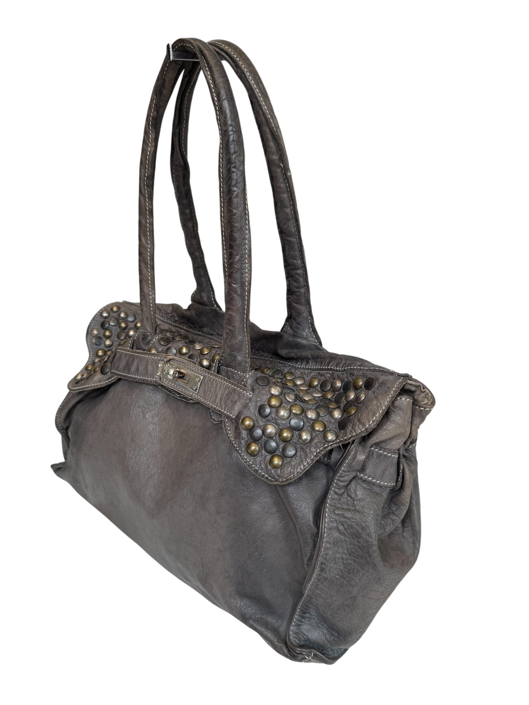 Grey Leather Studded Firkin