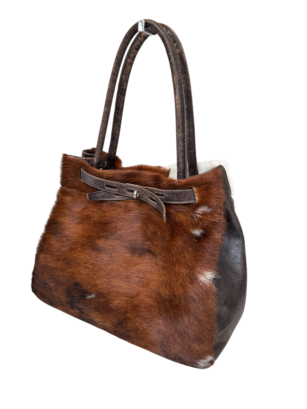 Brown & White Pony Hair Firkin Bag