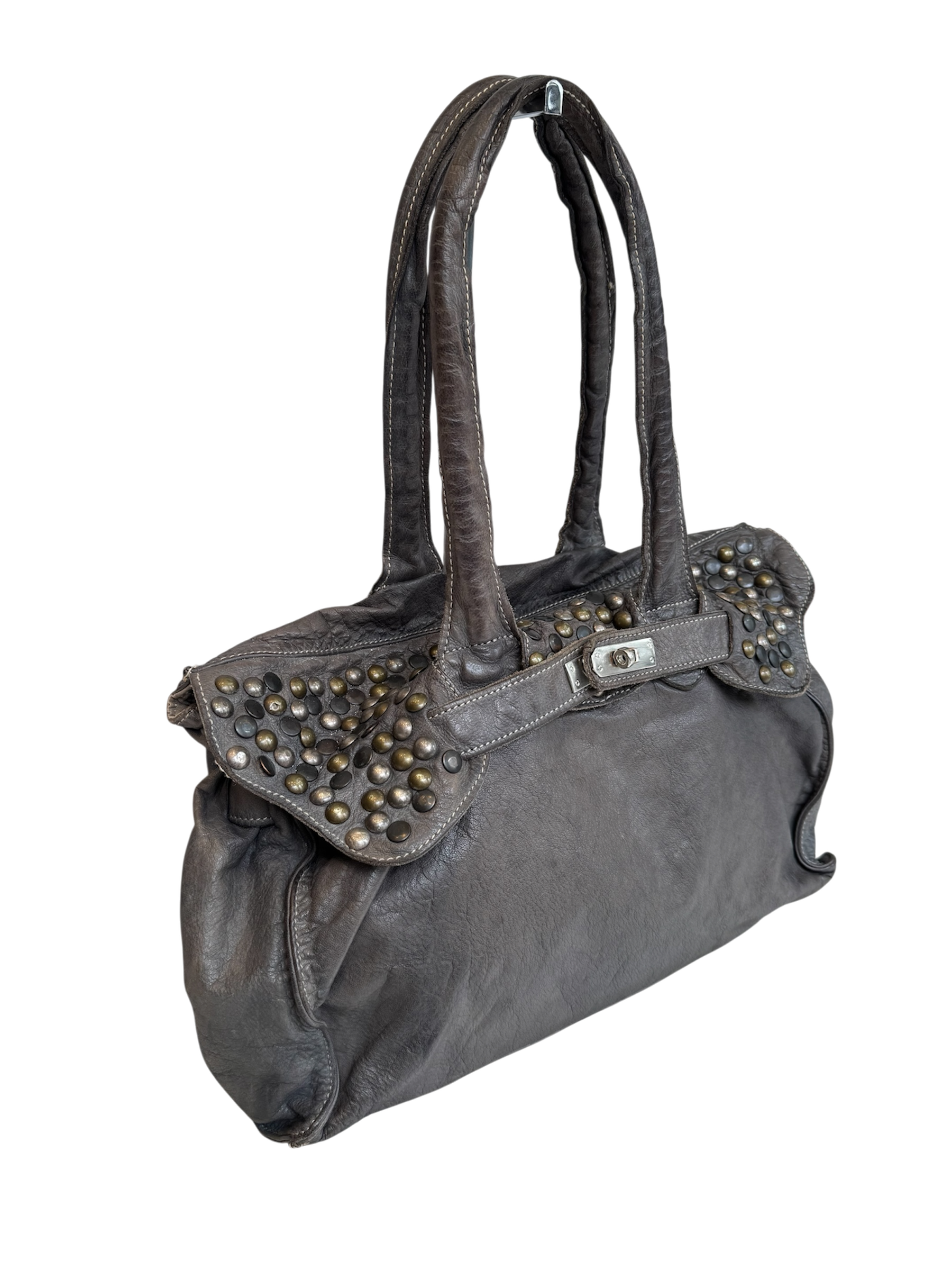 Grey Leather Studded Firkin