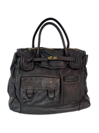 Black Multi Pocket  Leather Firkin Bag