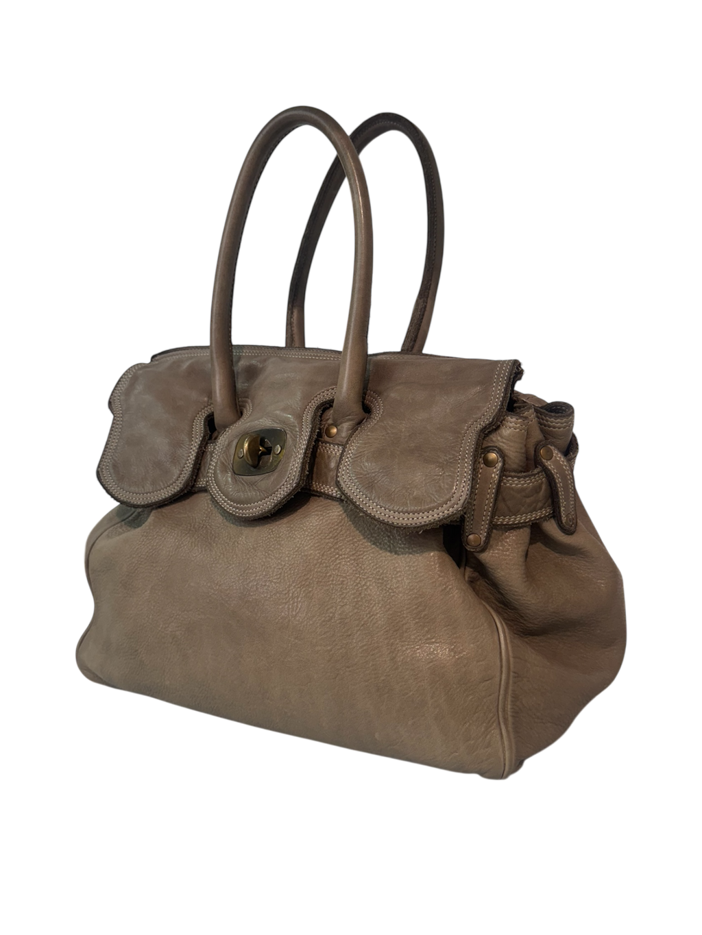 Taupe Leather Firkin Bag
