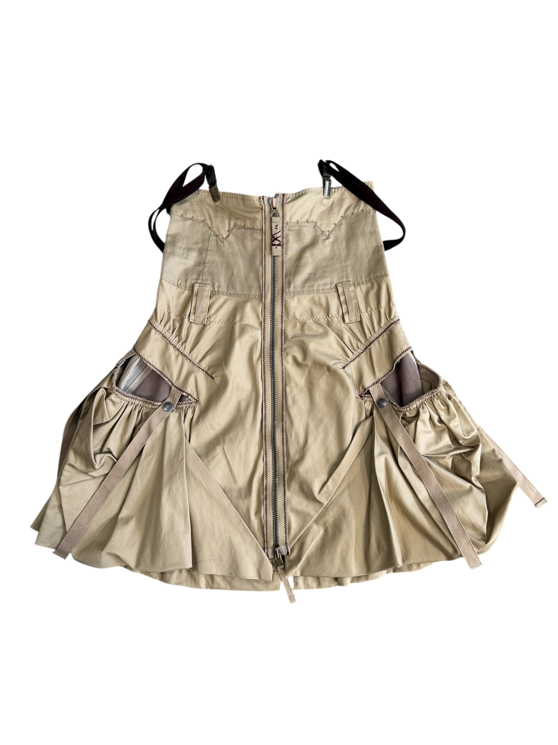 Marithé + François Girbaud High Waist  Zip-Front Skirt with Utility Pockets and Straps