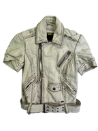 Miss Sixty  Distressed Short-Sleeve Leather Biker Jacket with Belt