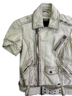 Miss Sixty  Distressed Short-Sleeve Leather Biker Jacket with Belt