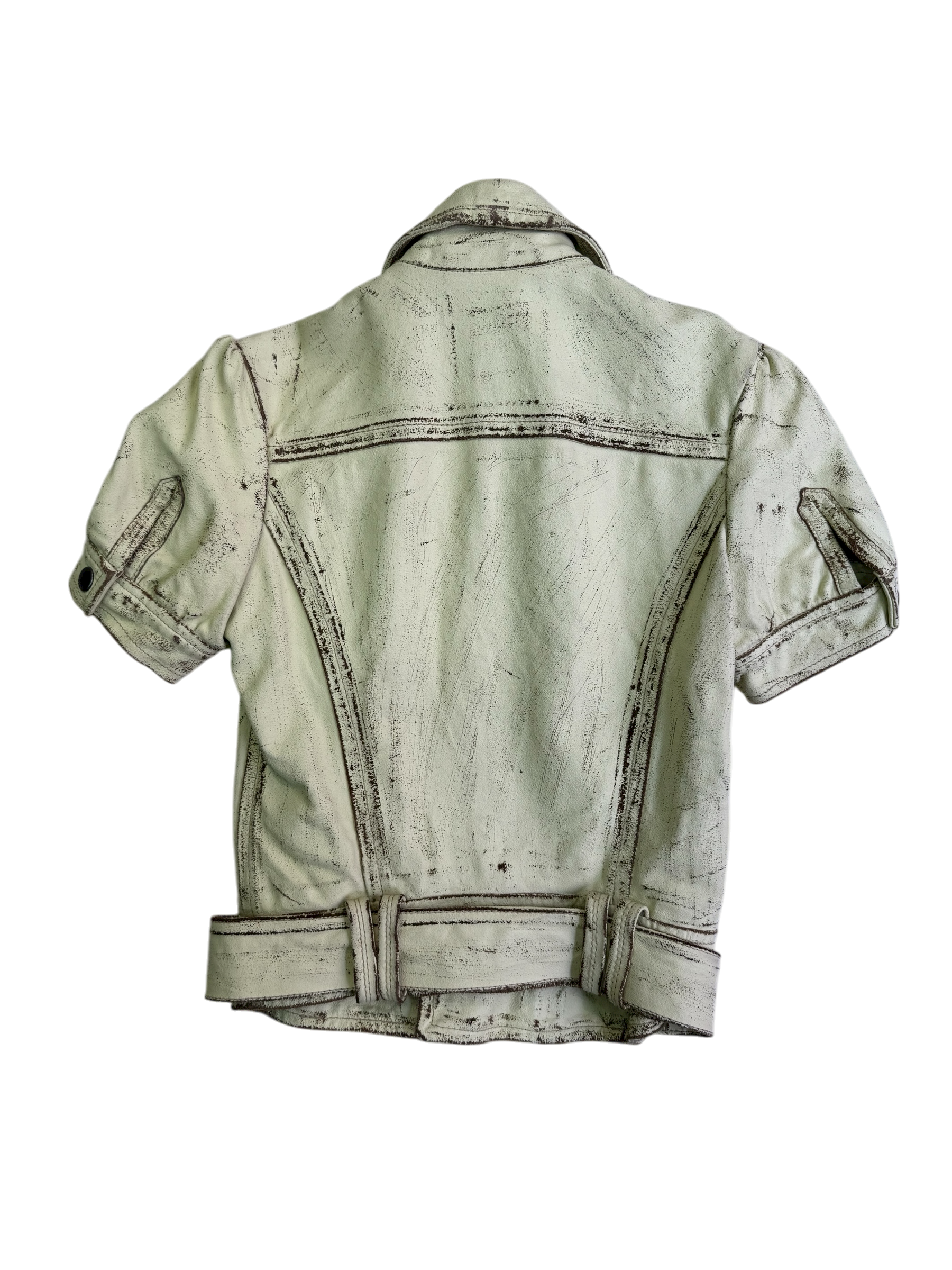 Miss Sixty  Distressed Short-Sleeve Leather Biker Jacket with Belt