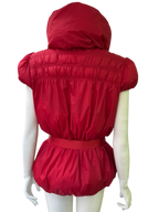 Red Sleeveless Puffer Vest with Belt and High Collar