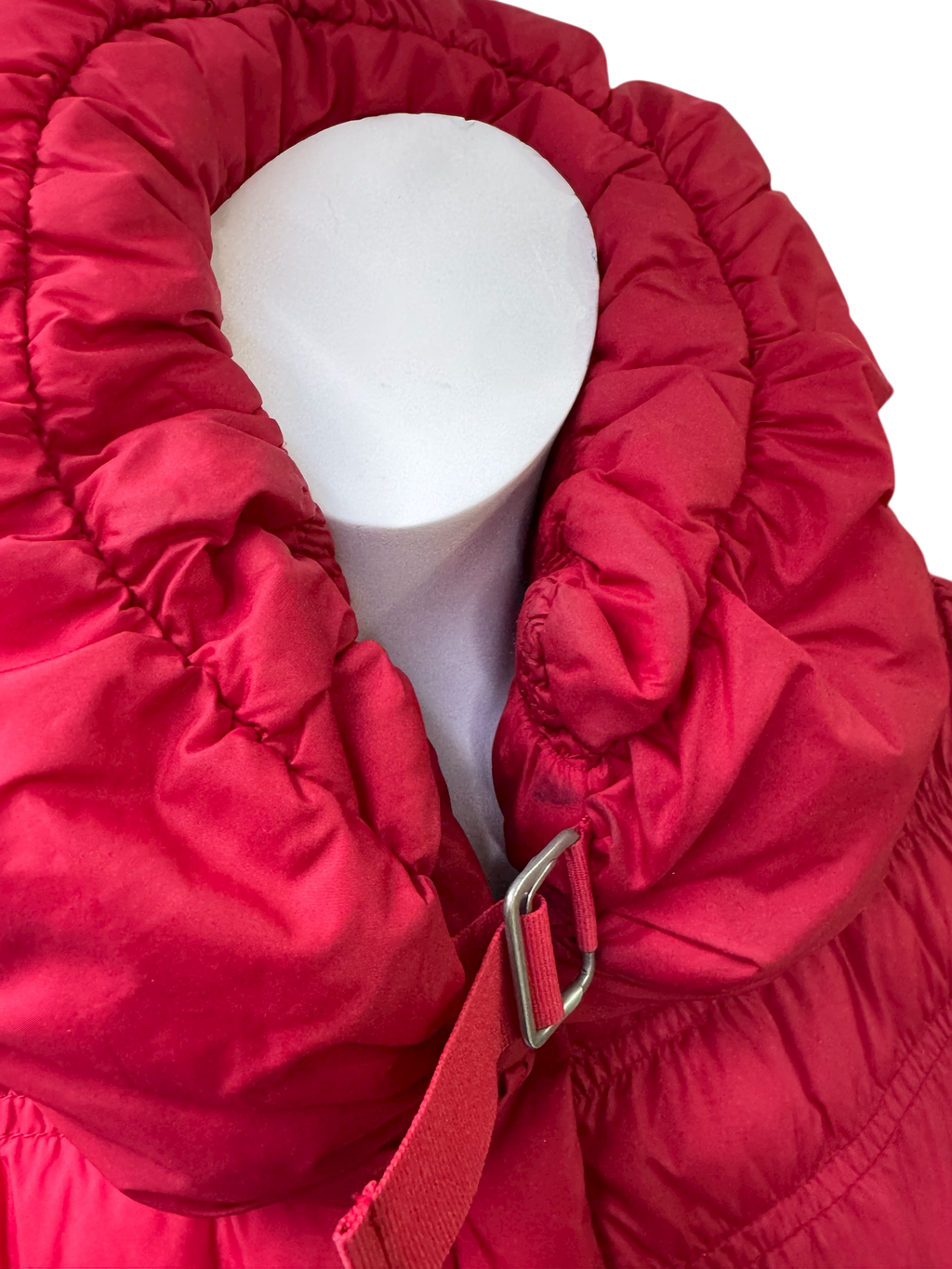 Red Sleeveless Puffer Vest with Belt and High Collar