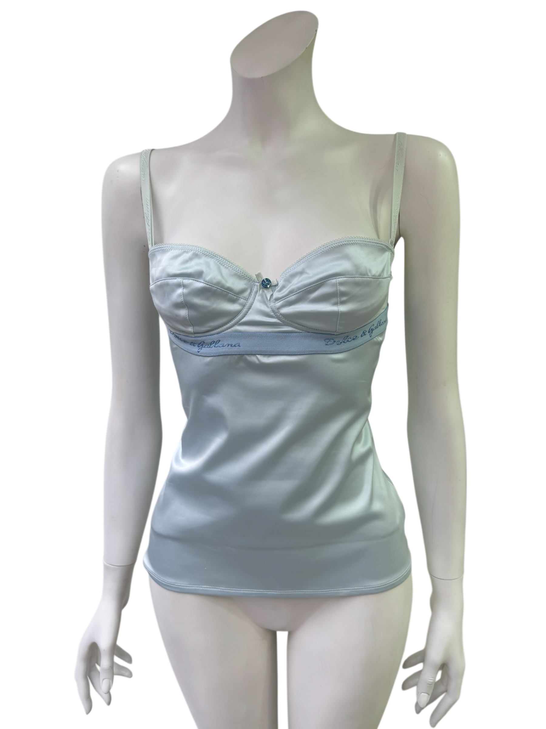 Dolce & Gabbana Satin Bustier Top in Powder Blue