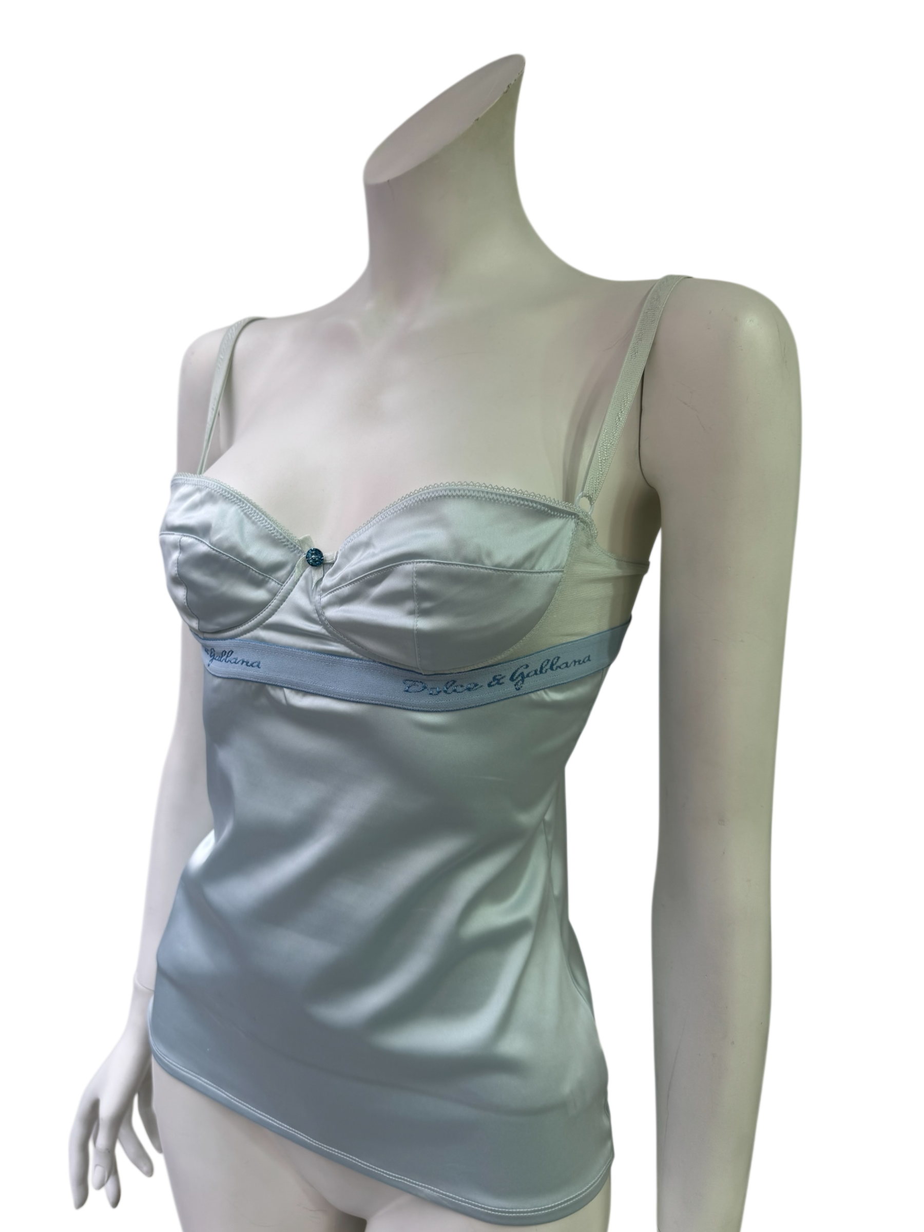 Dolce & Gabbana Satin Bustier Top in Powder Blue