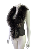Black Leather Vest With Oversized Fur Collar