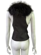 Black Leather Vest With Oversized Fur Collar