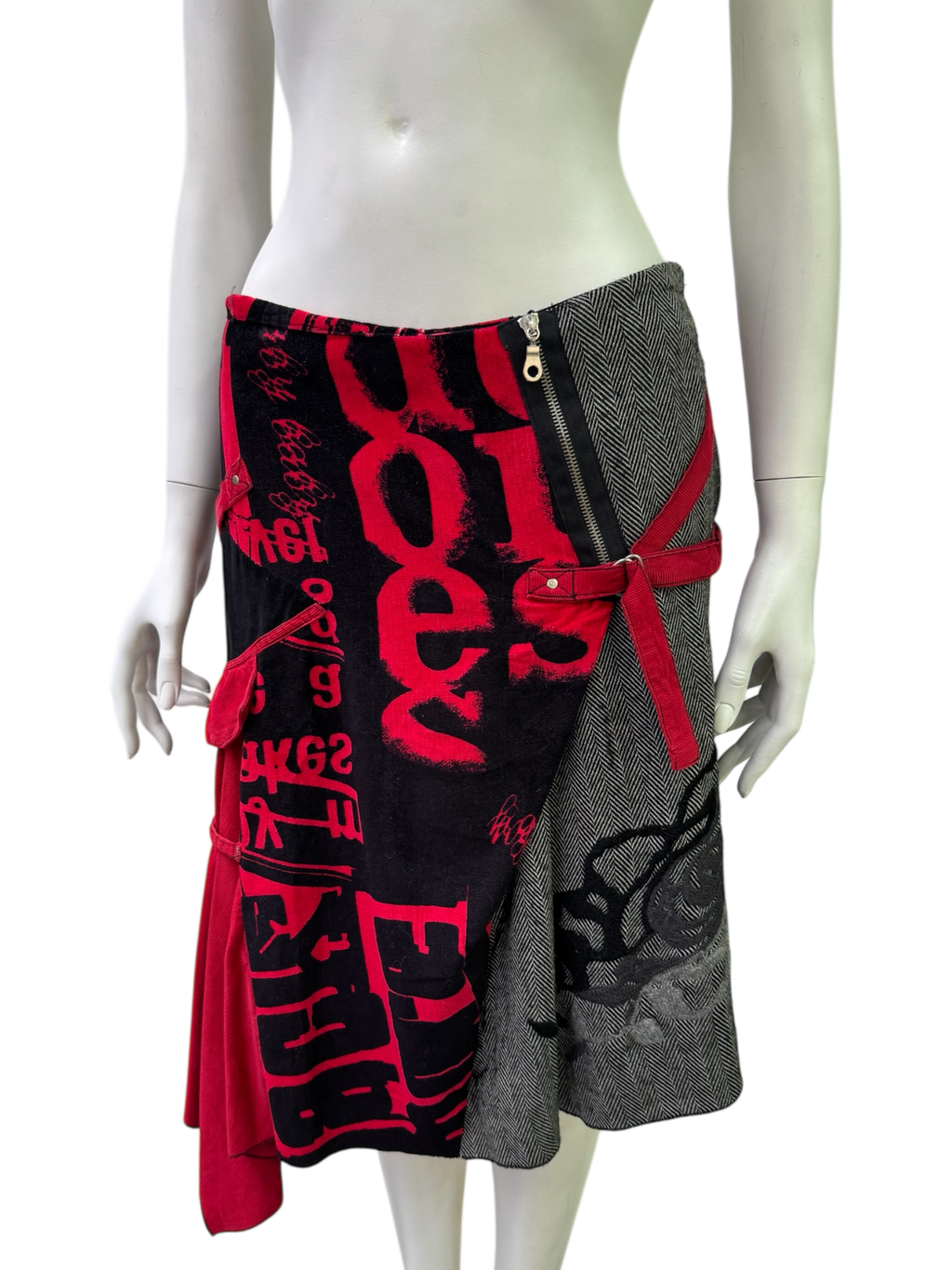 Red & Black Asymmetric Skirt