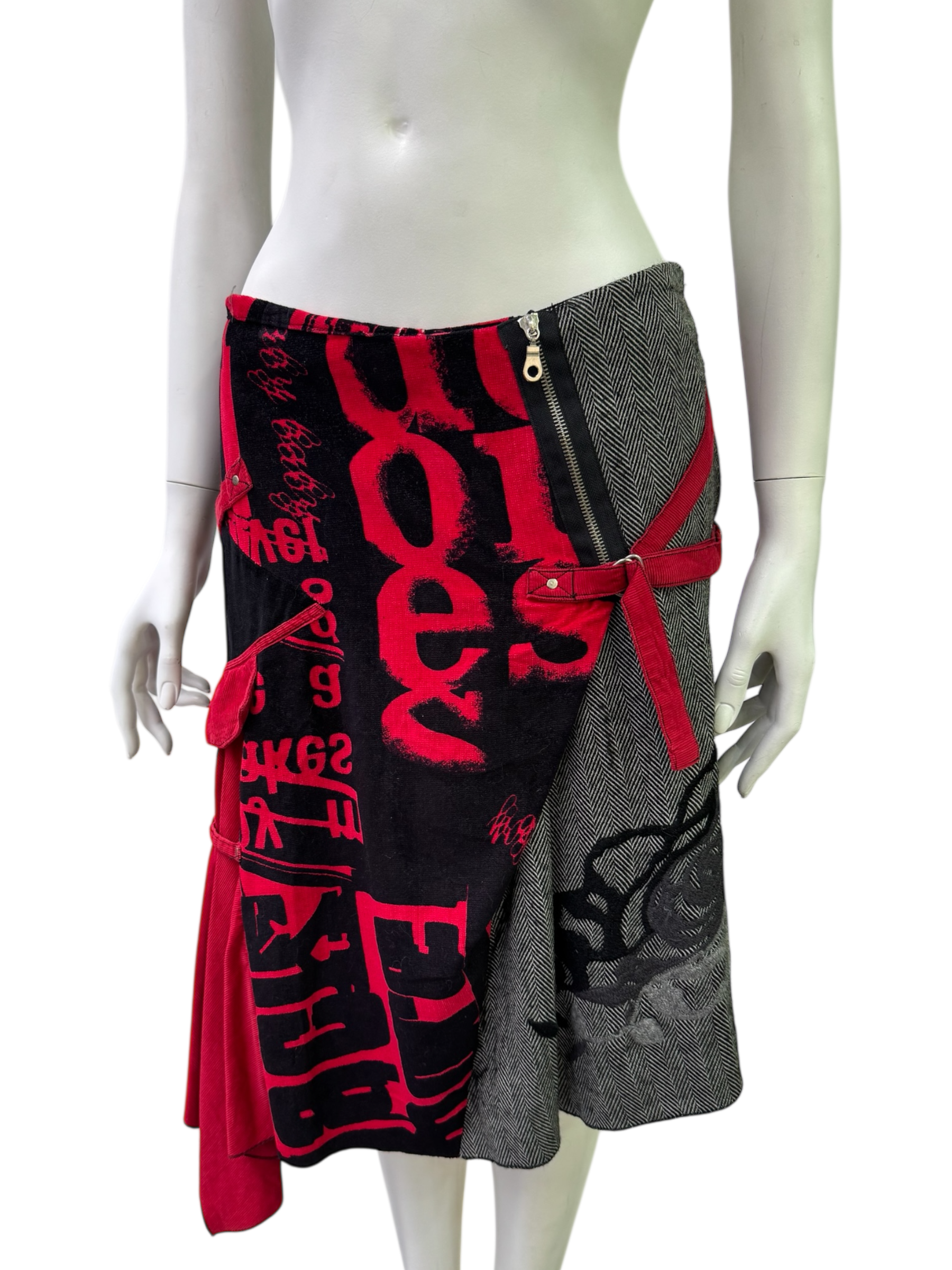 Red & Black Asymmetric Skirt