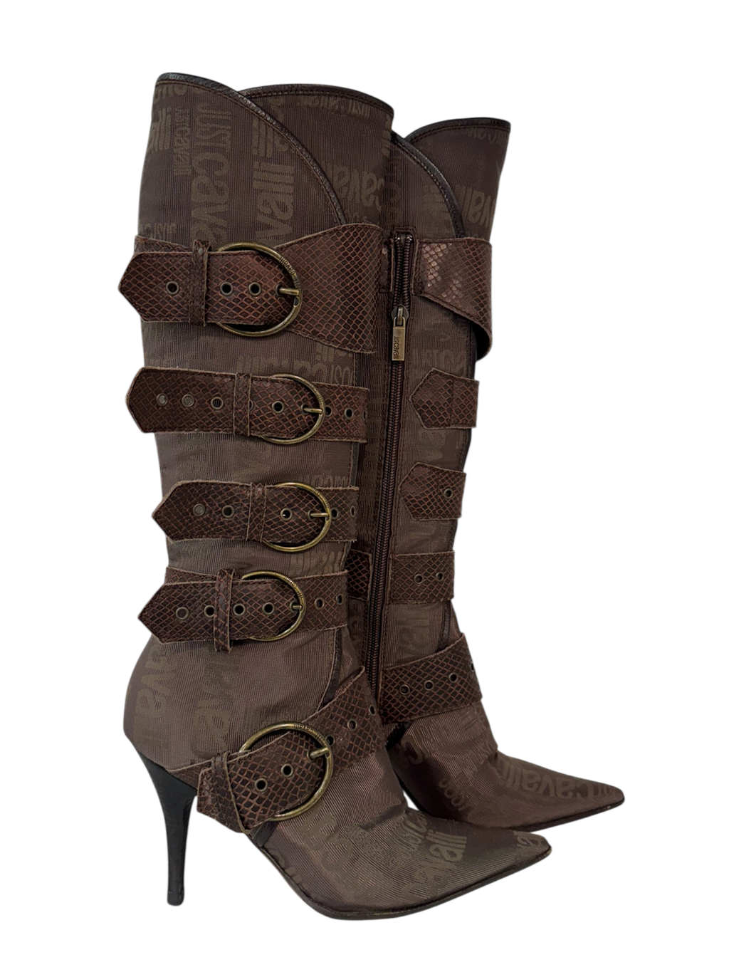 Just Cavalli Brown Buckle Knee High Boots