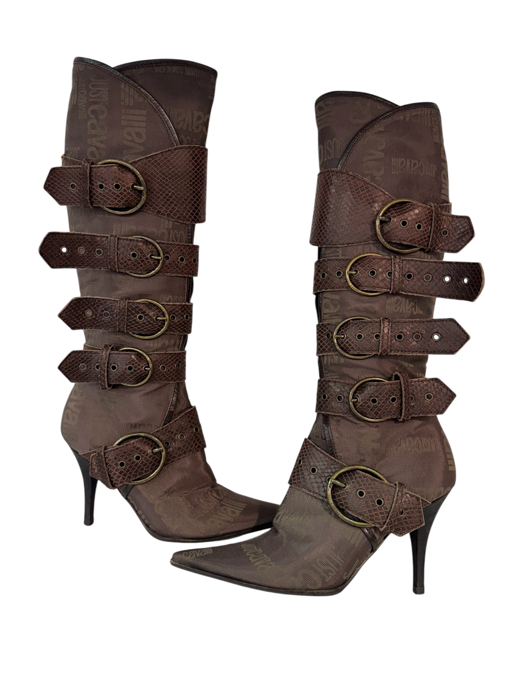 Just Cavalli Brown Buckle Knee High Boots