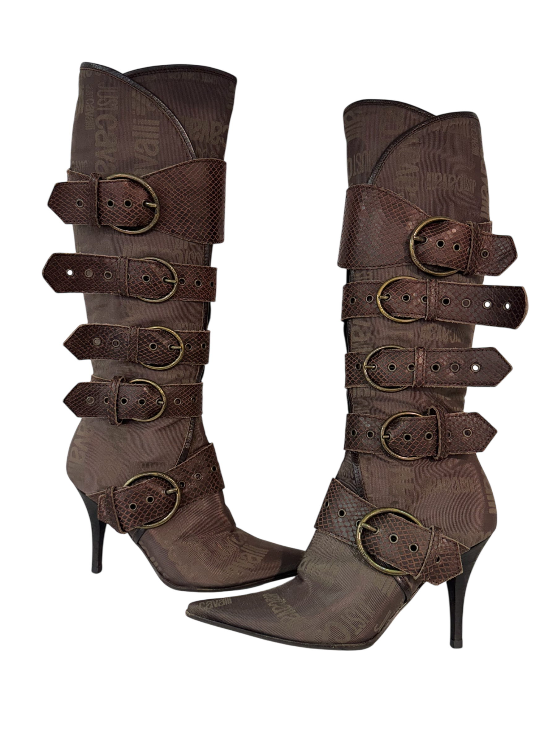 Just Cavalli Brown Buckle Knee High Boots