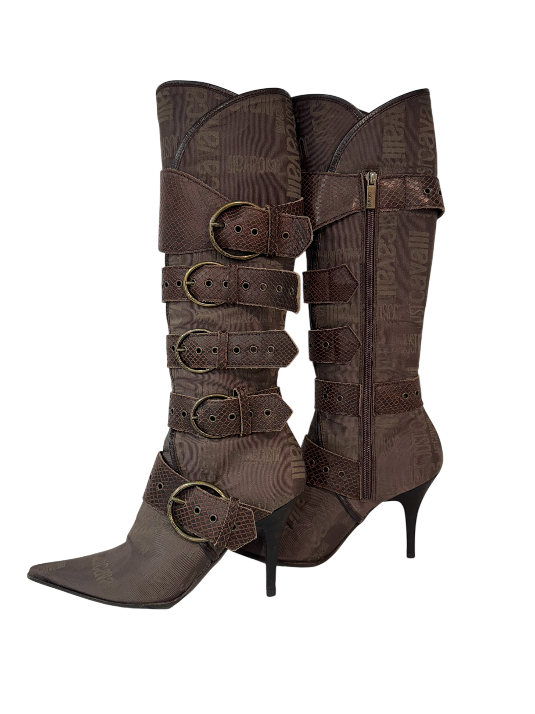 Just Cavalli Brown Buckle Knee High Boots