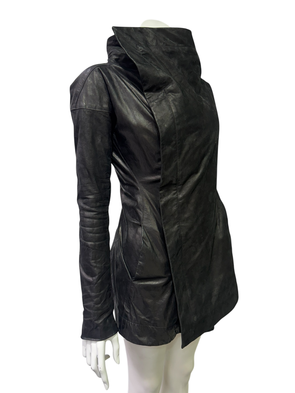 Rick Owens Asymmetric Sculptural Leather Jacket