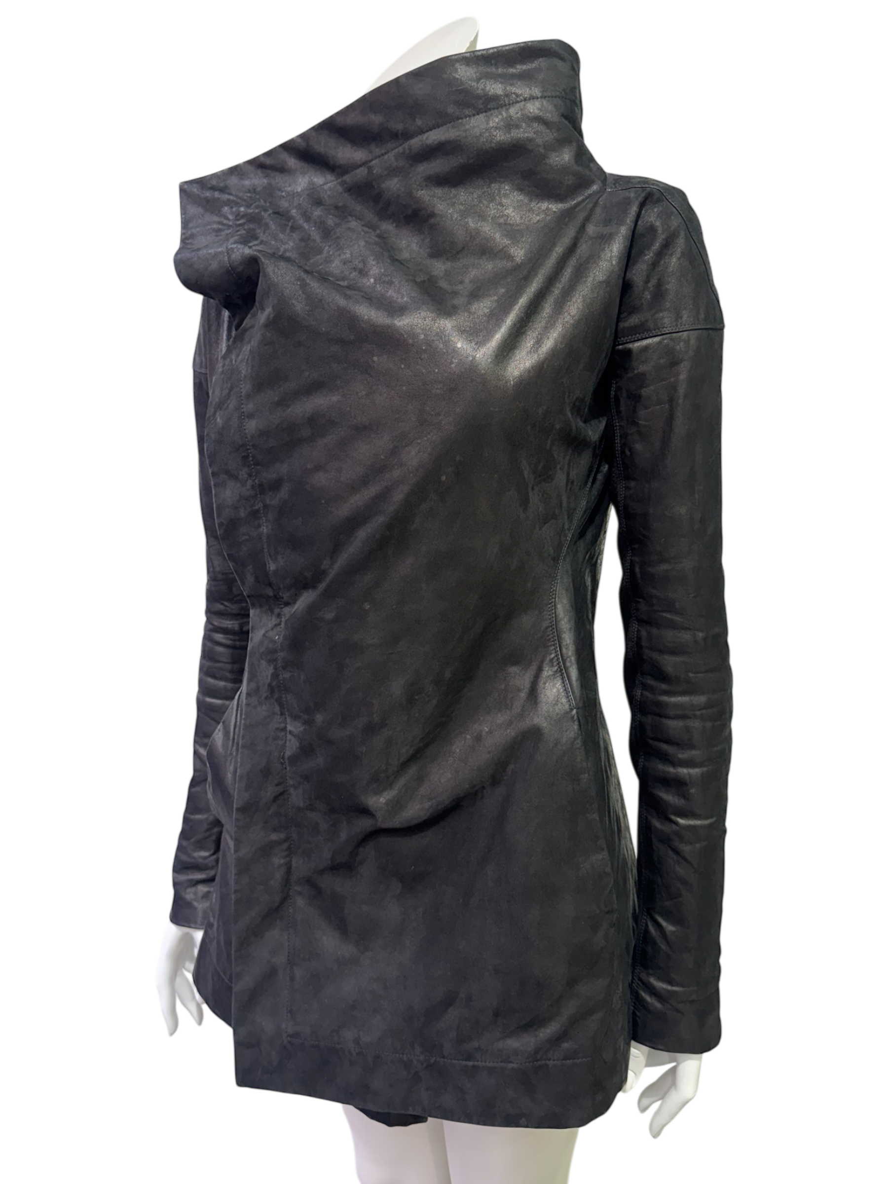 Rick Owens Asymmetric Sculptural Leather Jacket