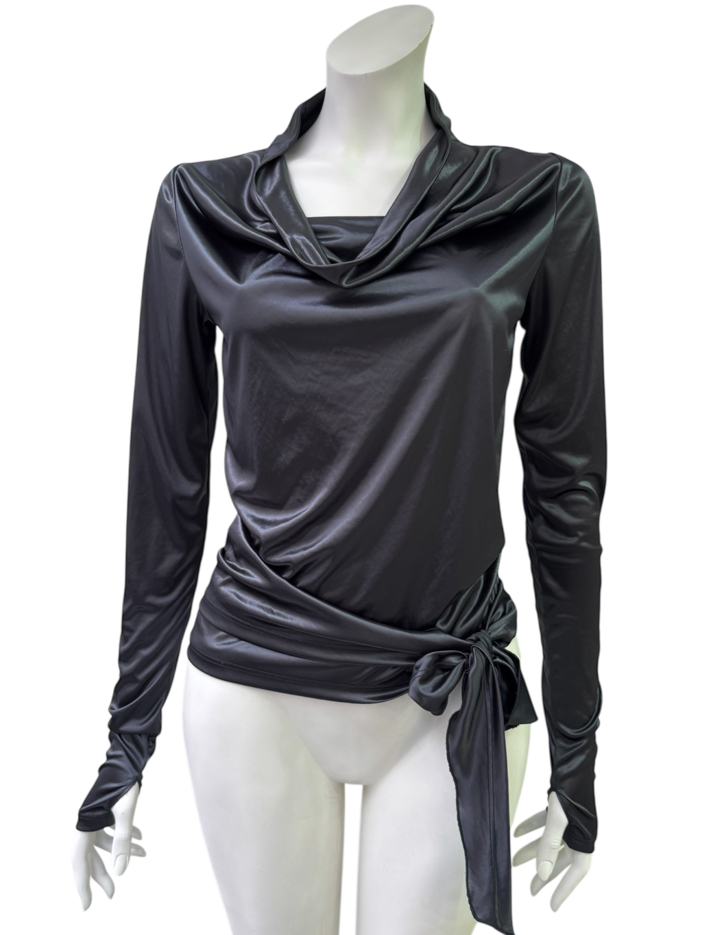 Sarah Pacini  Drapped Satine Longsleeve Top With Side/Back  Tie