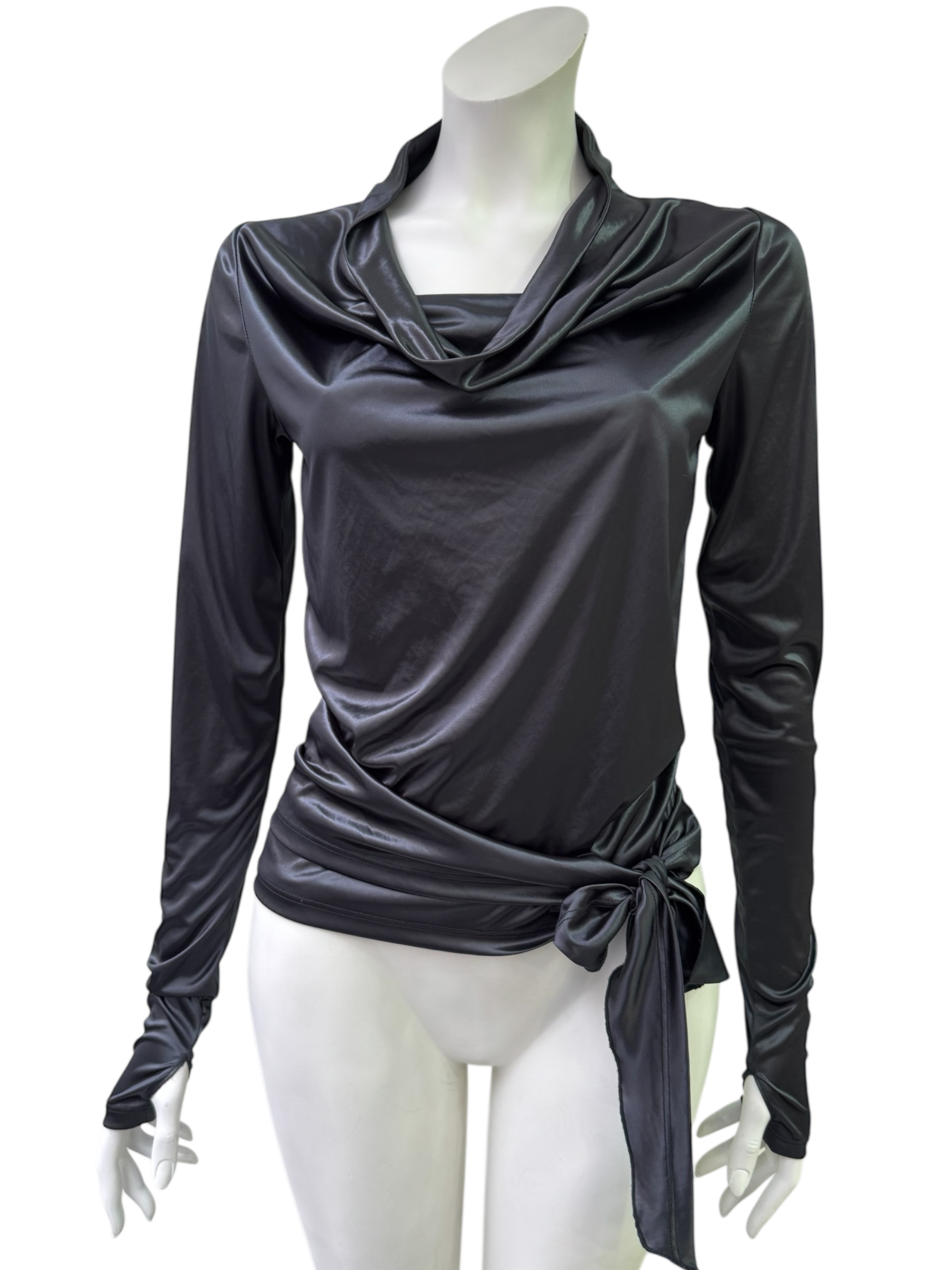 Sarah Pacini  Drapped Satine Longsleeve Top With Side/Back  Tie