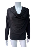 Italian Brand Black Draped Long Sleeve Top