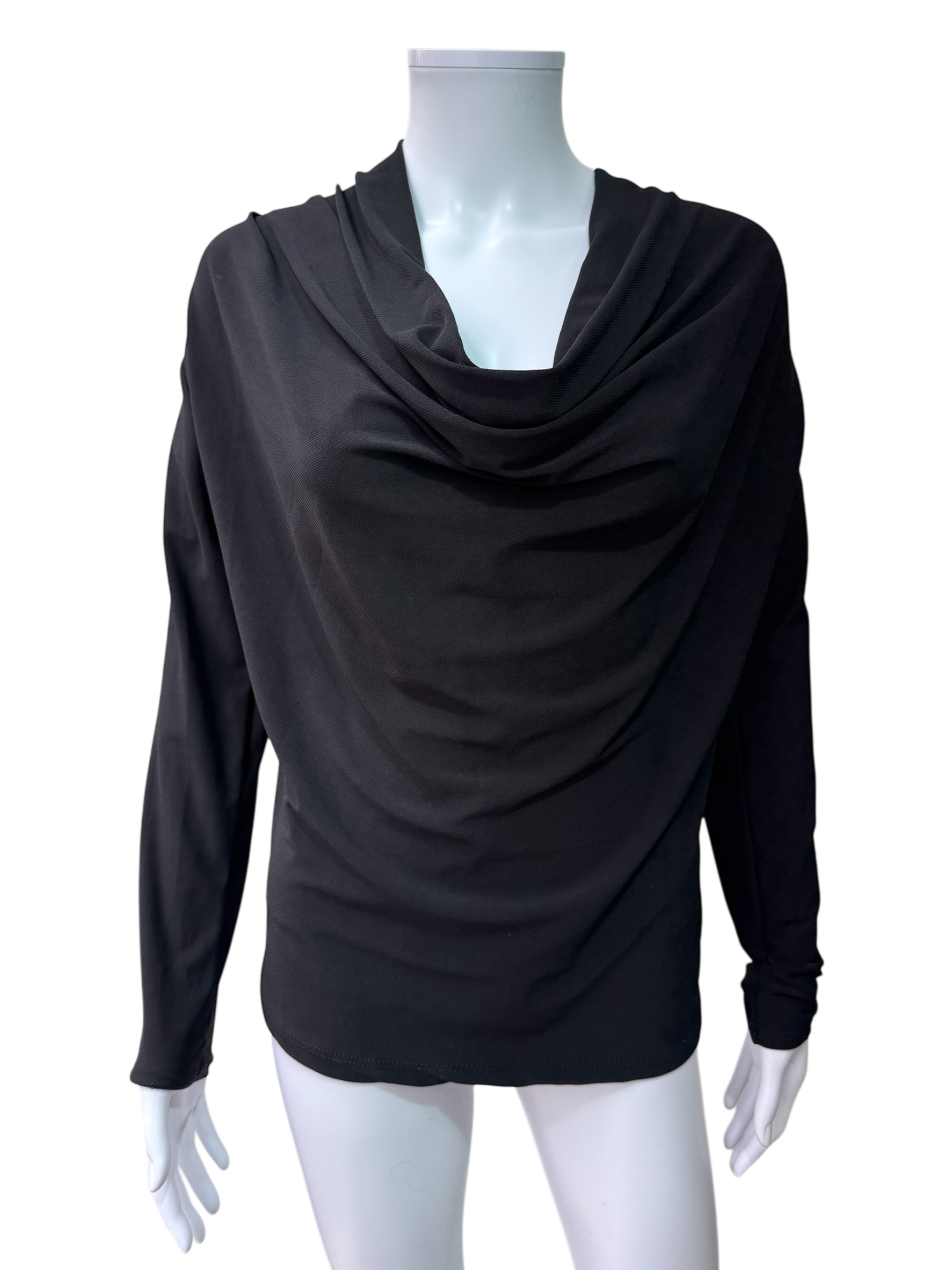 Italian Brand Black Draped Long Sleeve Top