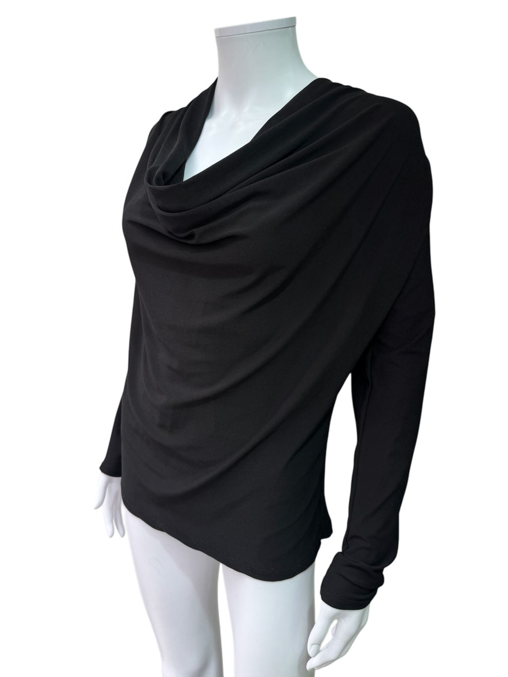 Italian Brand Black Draped Long Sleeve Top