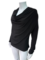 Italian Brand Black Draped Long Sleeve Top