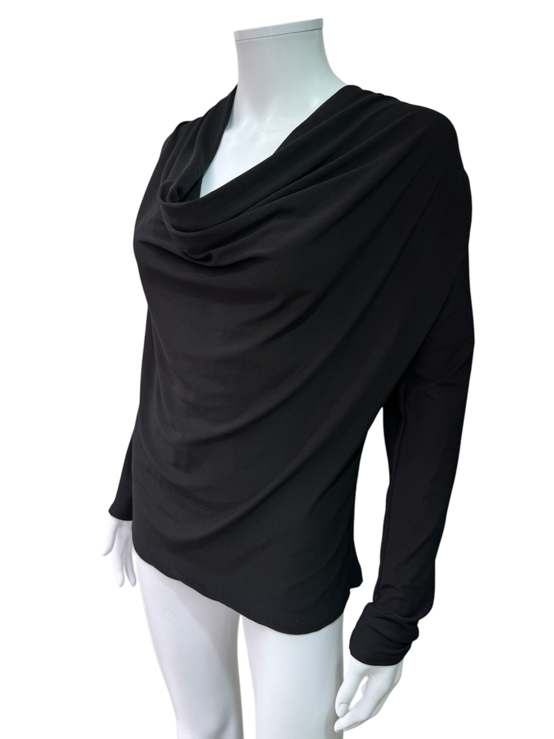 Italian Brand Black Draped Long Sleeve Top