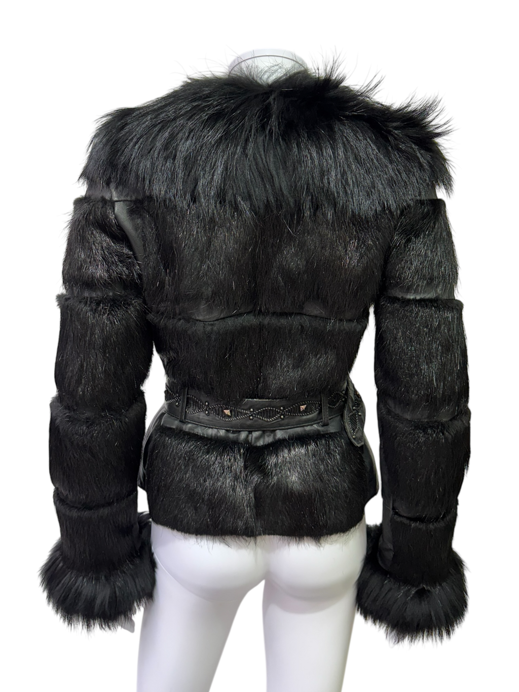 Vintage Black Fur Jacket With Belt