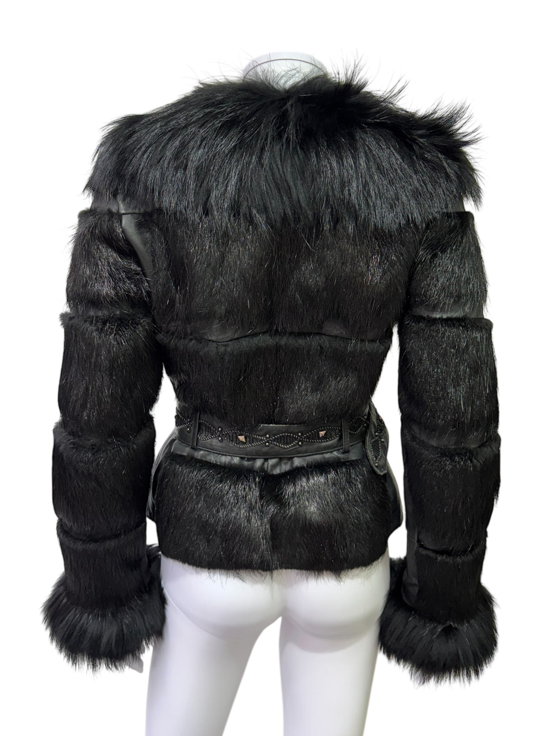 Vintage Black Fur Jacket With Belt