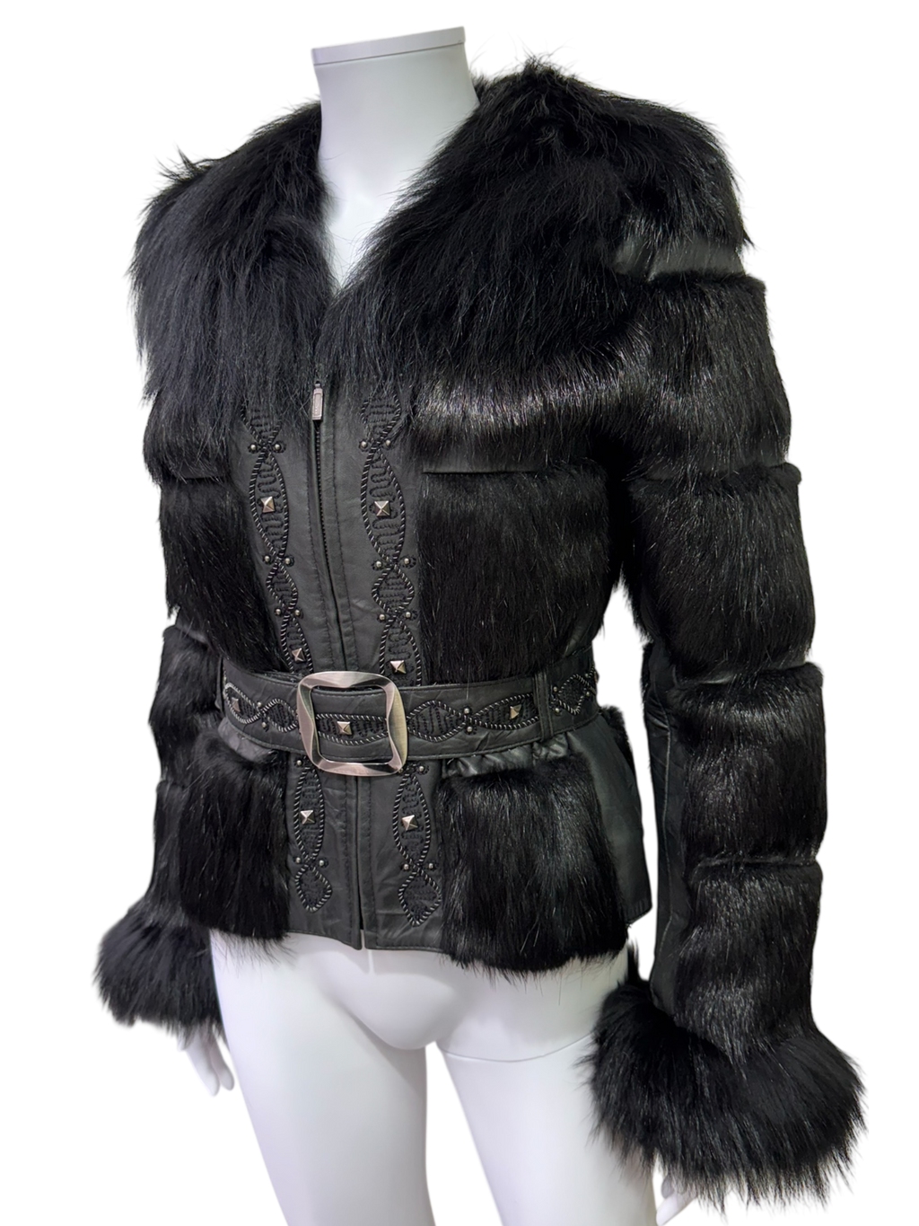 Vintage Black Fur Jacket With Belt