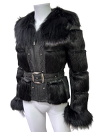 Vintage Black Fur Jacket With Belt