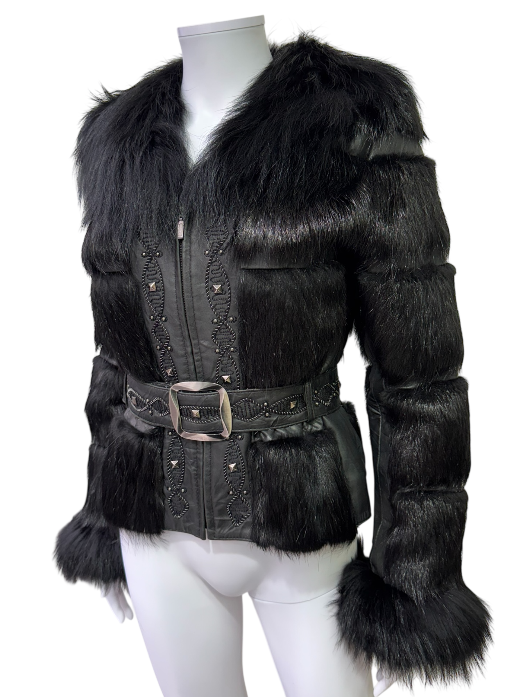 Vintage Black Fur Jacket With Belt
