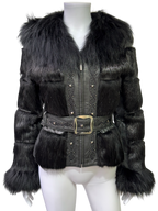 Vintage Black Fur Jacket With Belt