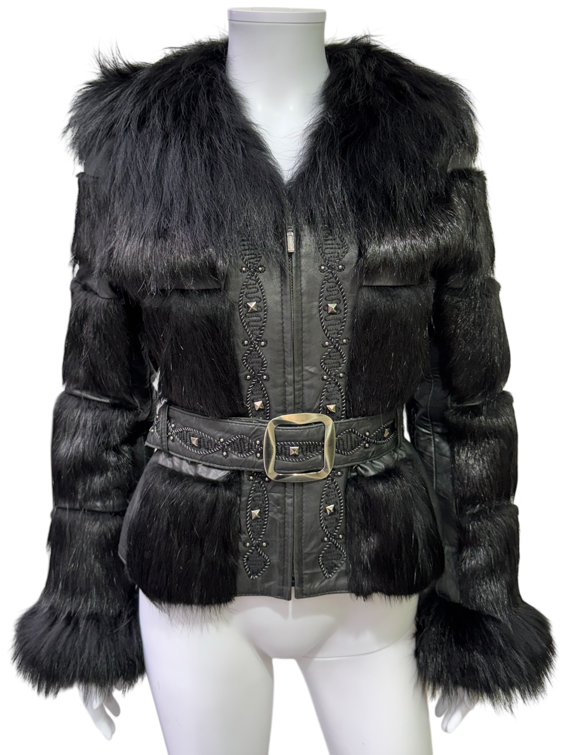 Vintage Black Fur Jacket With Belt