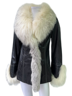 Black Shiny Leather Jacket With Fur Collar