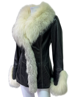Black Shiny Leather Jacket With Fur Collar