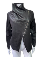 Black Asymmetric Zip Jacket – Leather Look