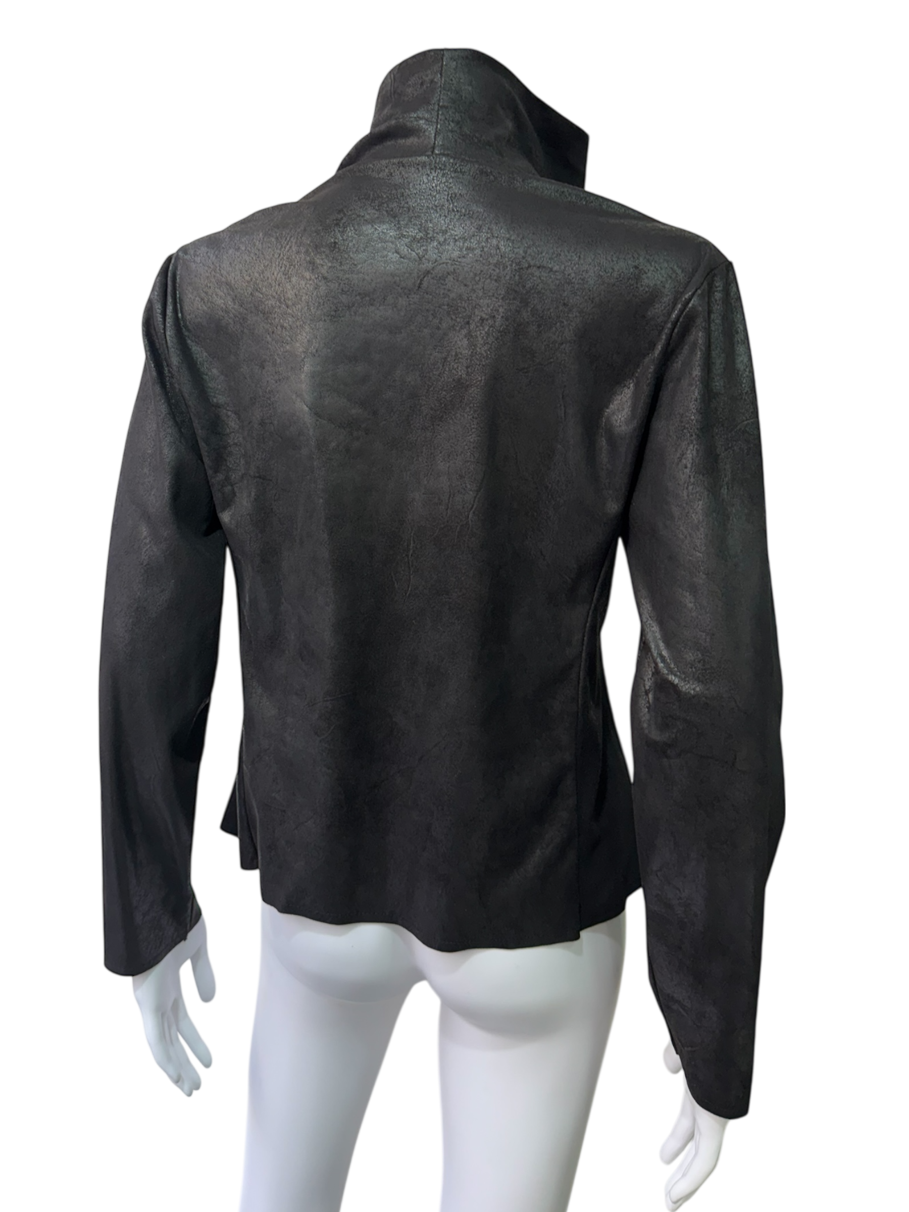 Black Asymmetric Zip Jacket – Leather Look