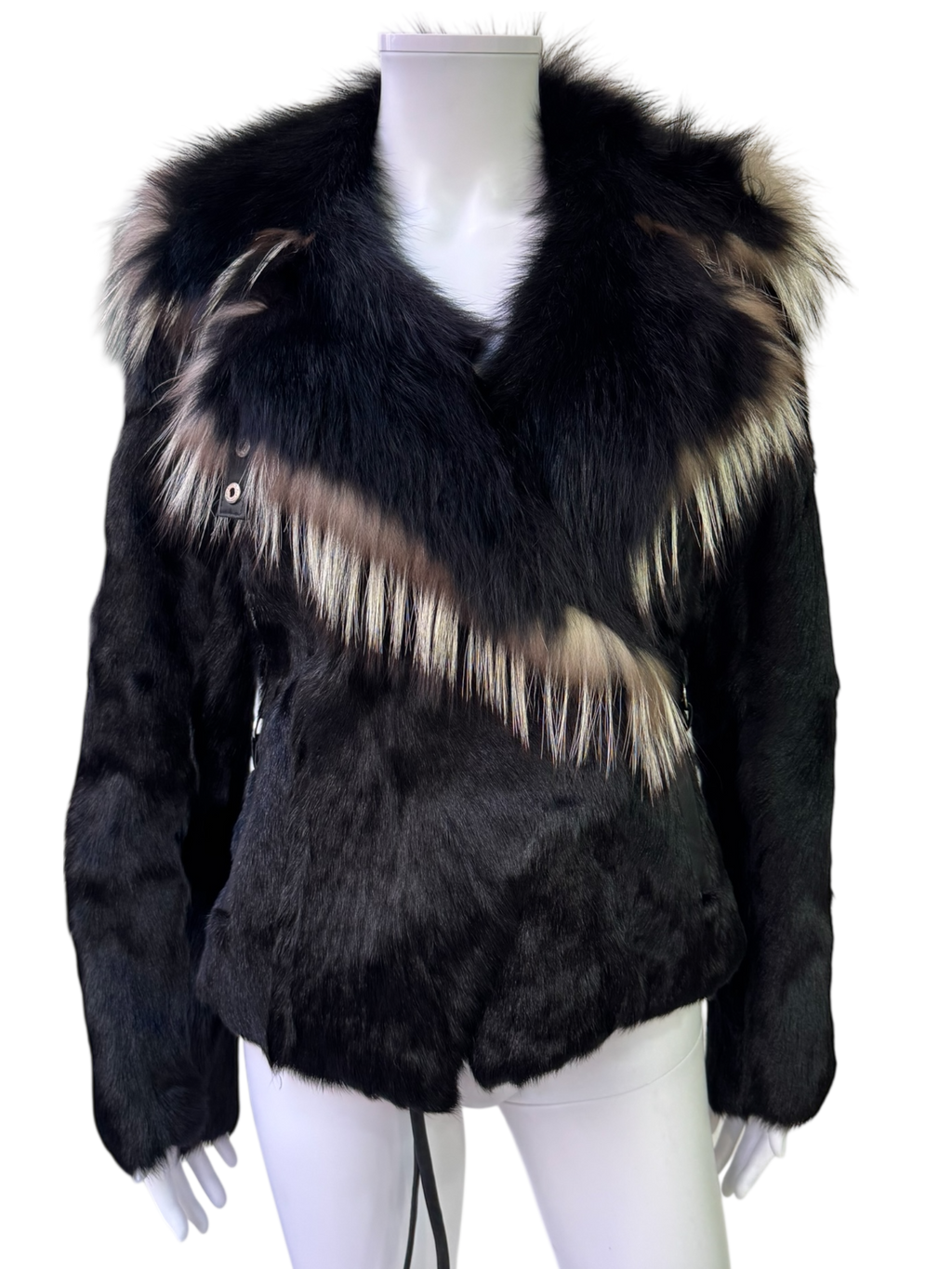 Vintage Black Fur Jacket with Contrast Collar