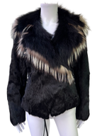 Vintage Black Fur Jacket with Contrast Collar