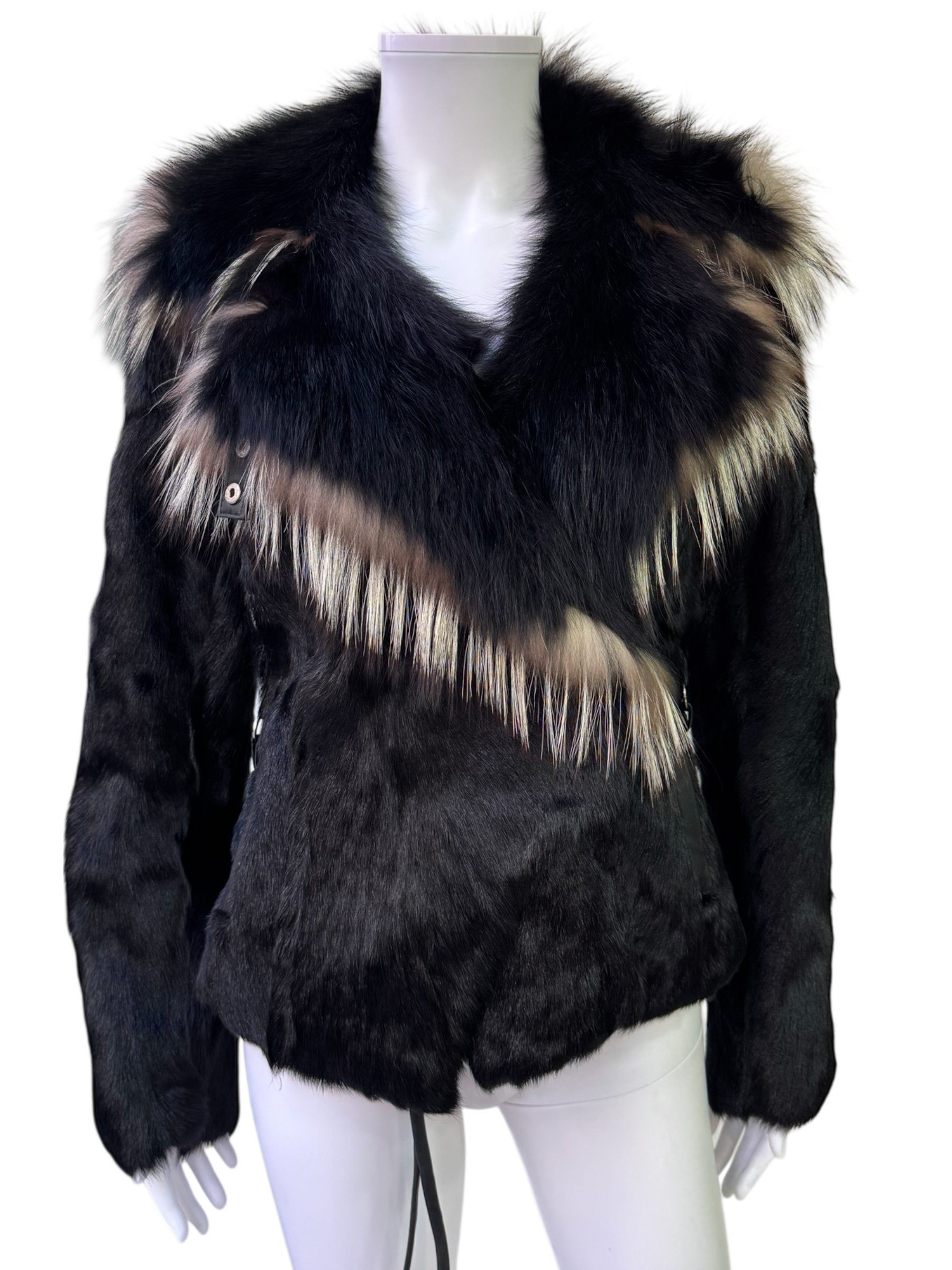 Vintage Black Fur Jacket with Contrast Collar