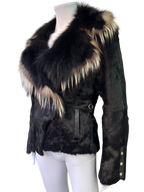 Vintage Black Fur Jacket with Contrast Collar